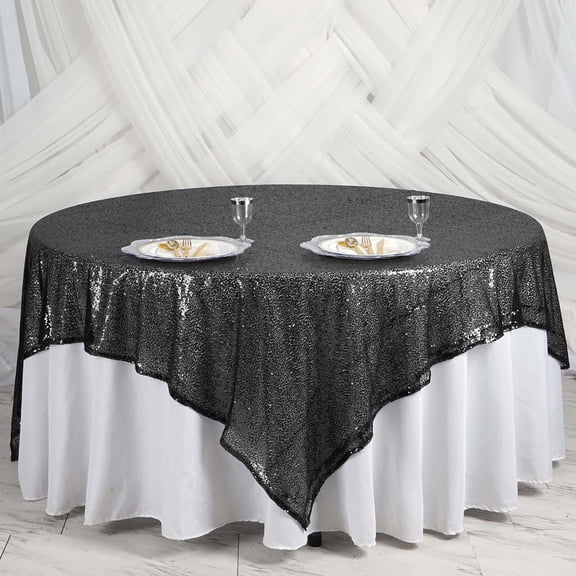 Efavormart 90" Square Table Topper Premium SEQUIN Square Tablecloth Overlay For Wedding Banquet Catering Party Table Decor -Black