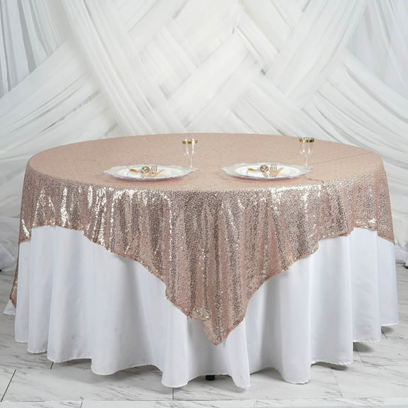 Efavormart 90" Square Table Topper Premium SEQUIN Square Tablecloth Overlay For Wedding Banquet Catering Party Table Decor -Blush