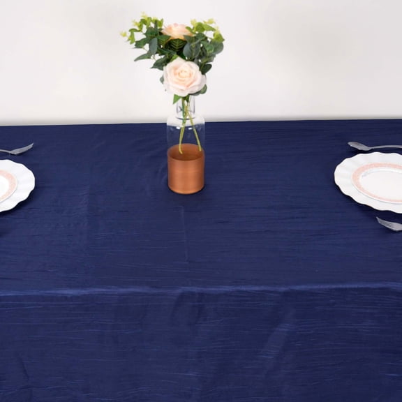 Efavormart 90" X 132"- Navy Blue Accordion Crinkle Taffeta Rectangular Table Cover - Perfect for Wedding Ceremonies, Parties, Upscale Occasions, Birthday Celebrations, and Any Special Event