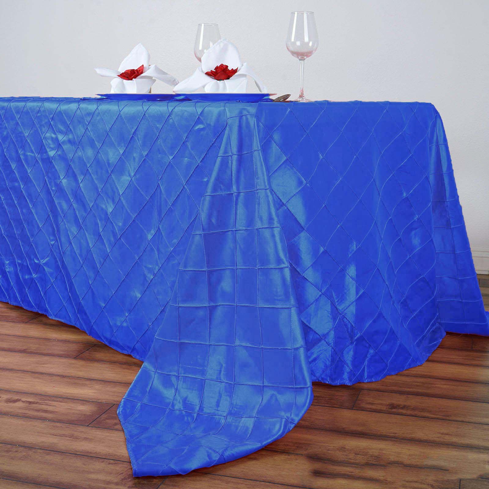Efavormart 90" x 132" Royal Blue Taffeta Tablecloths Pintuck Table linens for Kitchen Dining