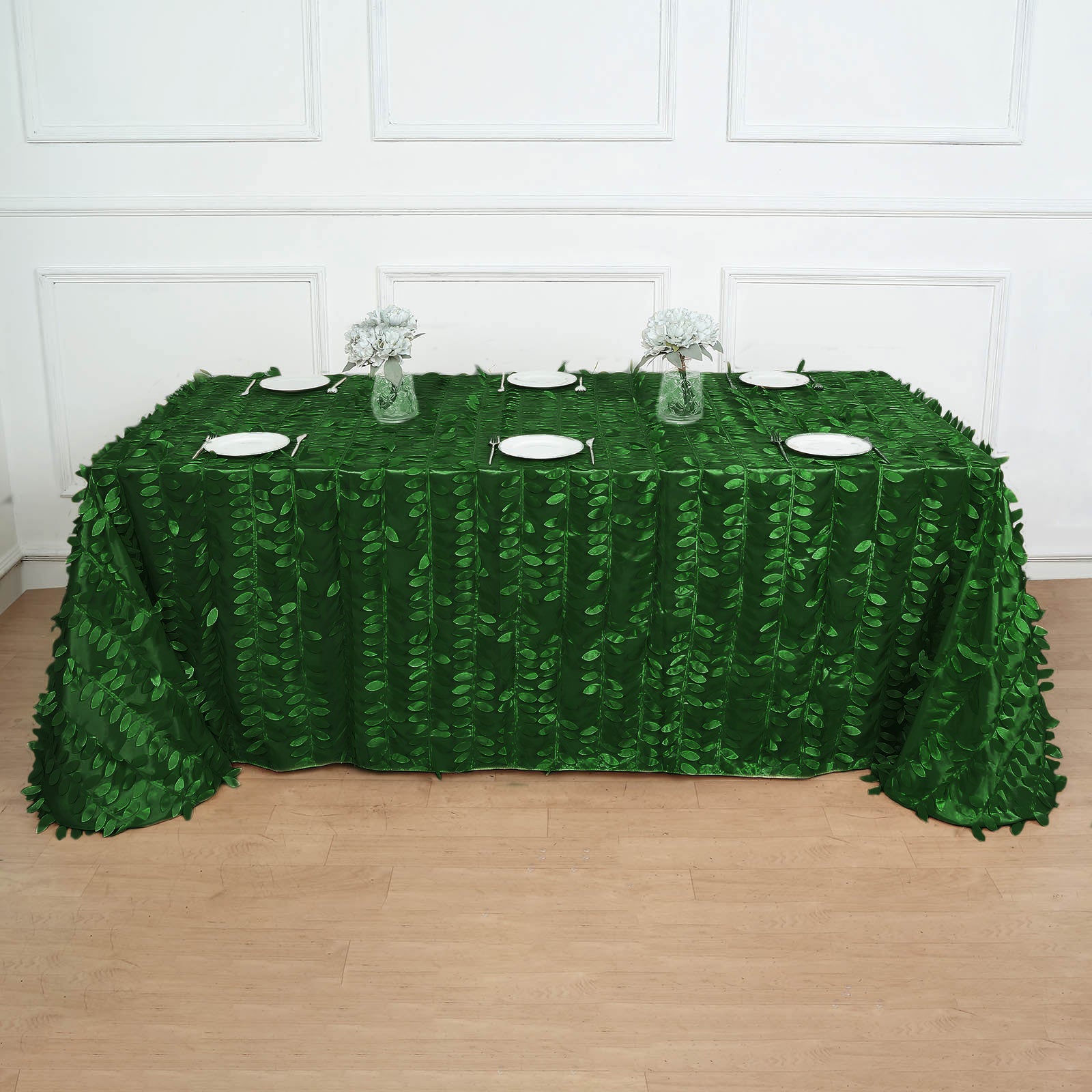 Efavormart 120" Leaf Petal Taffeta Tablecloth Round Green for Wedding