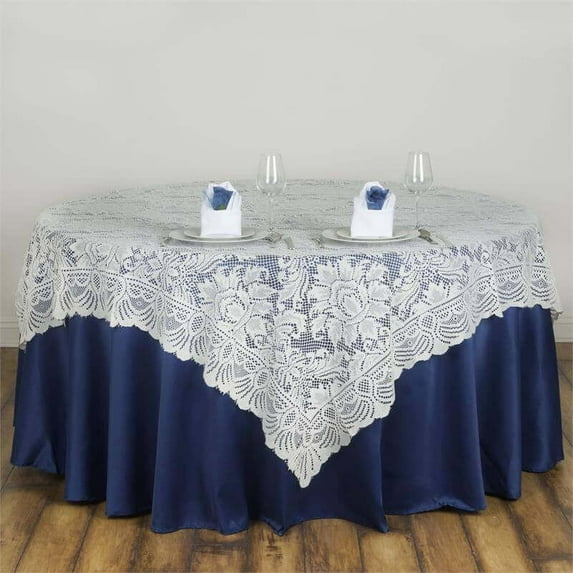 Efavormart 90" x 90" Ivory Square Lace Table Overlay For Wedding Catering Party Table Decorations
