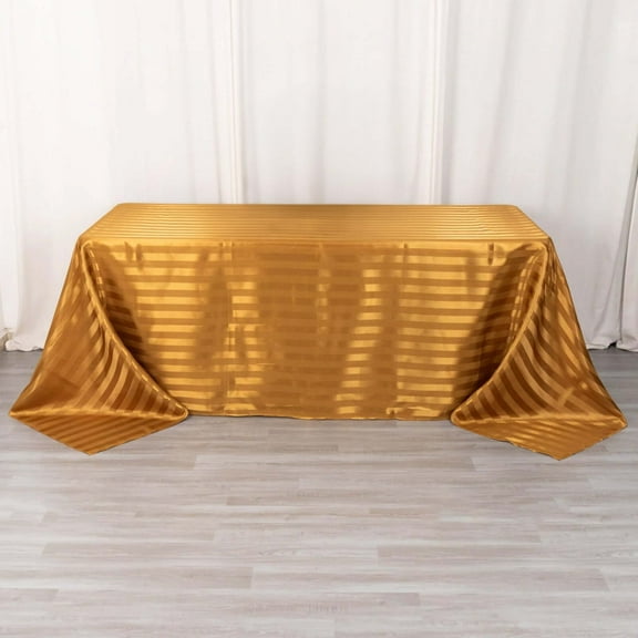 Efavormart 90"x132" Gold Satin Stripe Seamless Rectangular Tablecloth