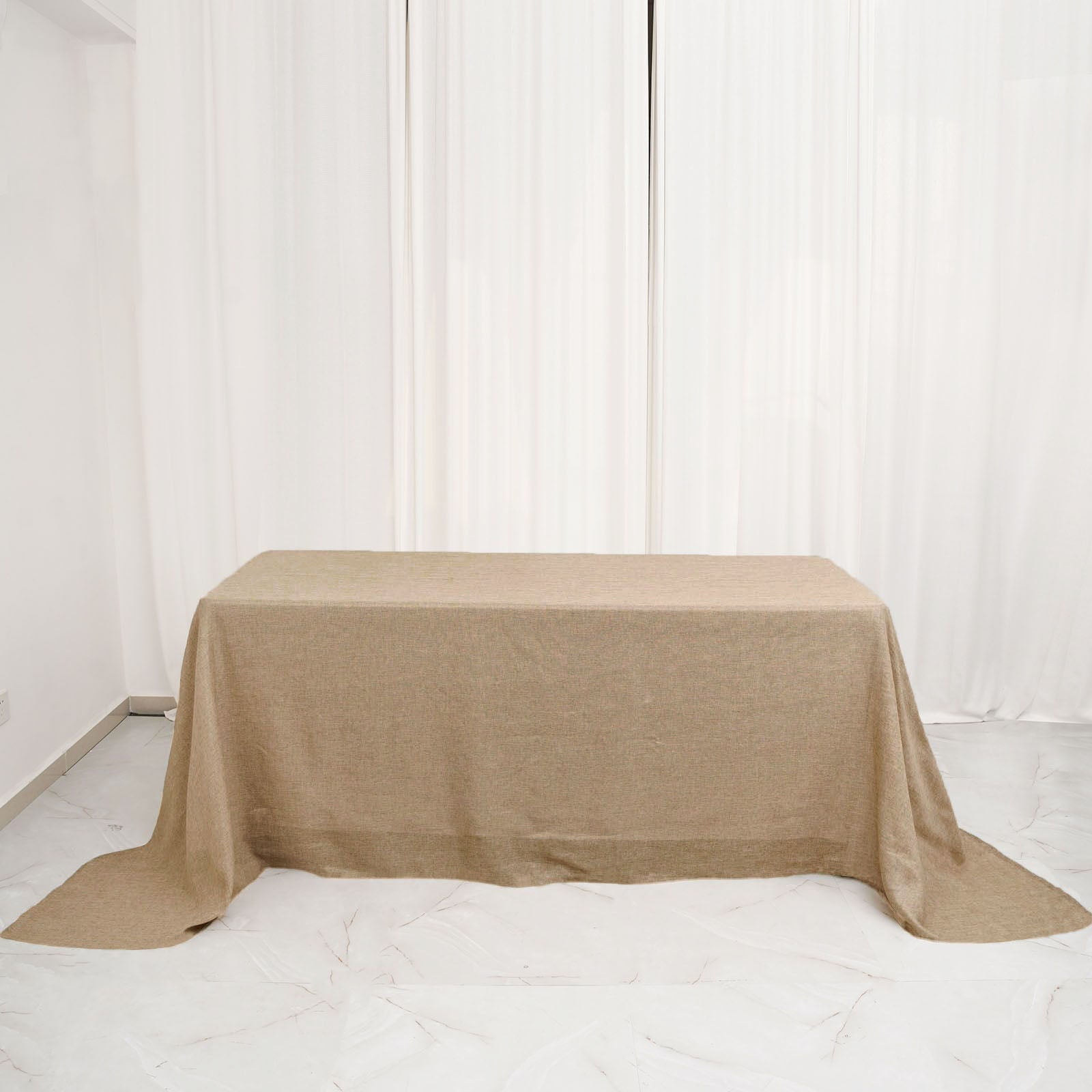 Efavormart 90"x132" Natural Jute Faux Burlap Round Tablecloth | Boho ...