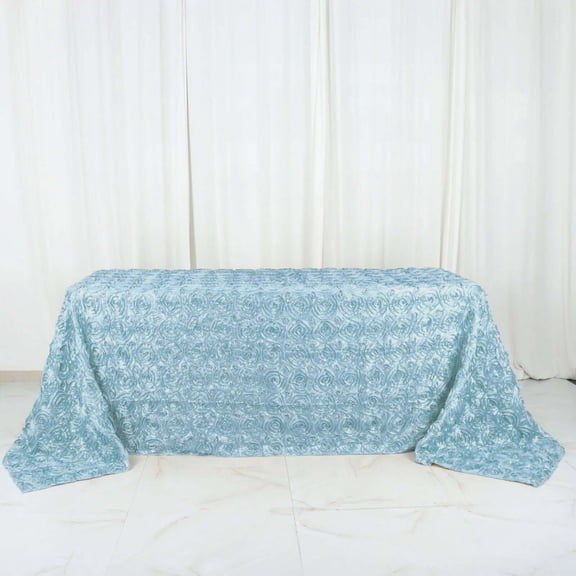 Efavormart 90"x132" Wholesale Rectangle Table Cover LIGHT BLUE Grandiose Rosette 3D Satin Tablecloth For Wedding Party Event