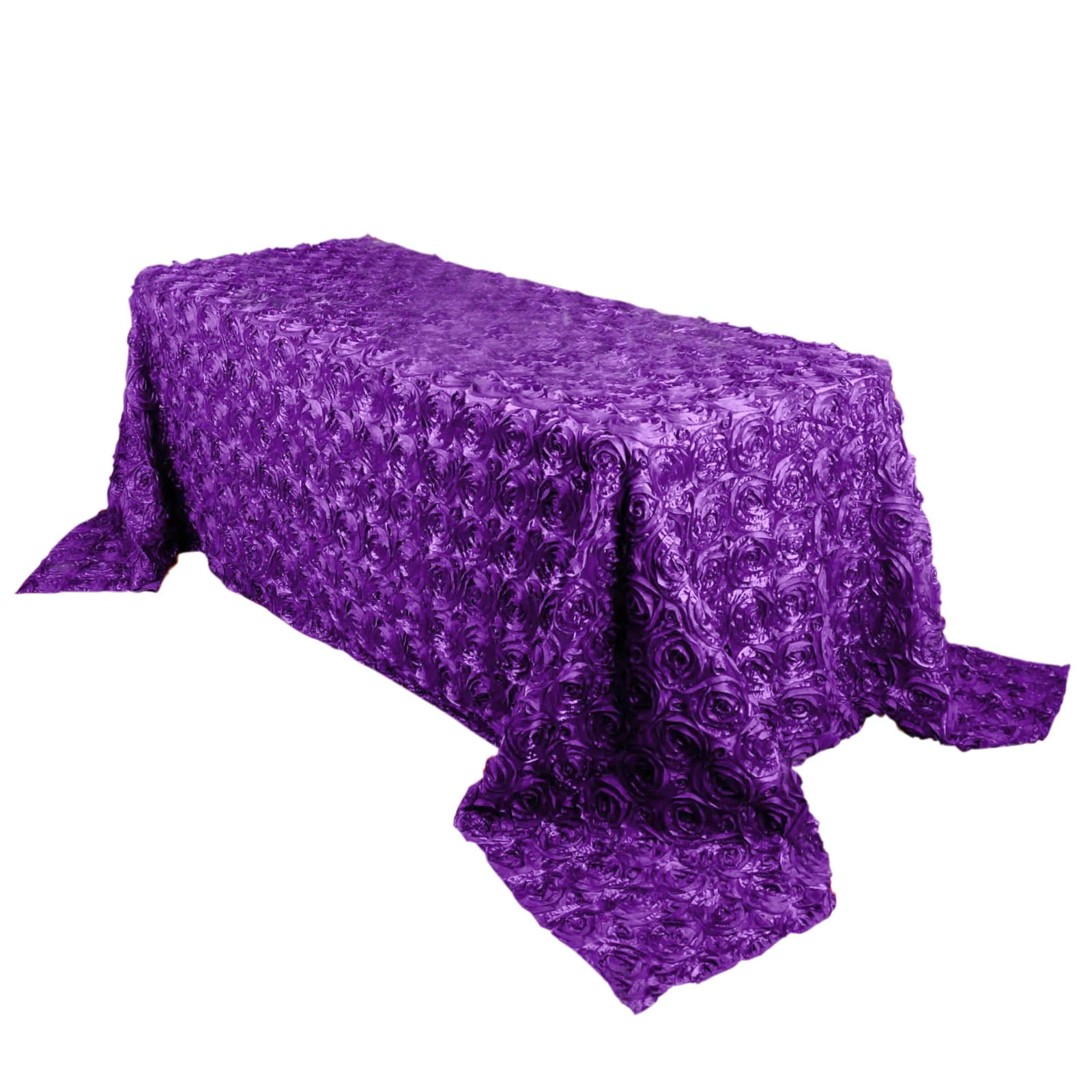 Efavormart 90"x132" Wholesale Rectangle Table Cover PURPLE Grandiose Rosette 3D Satin Tablecloth