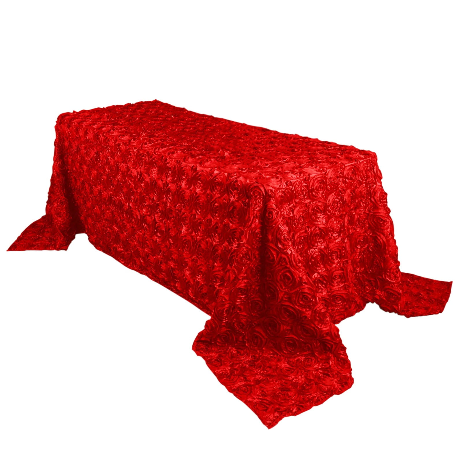 Efavormart 90"x132" Wholesale Rectangle Table Cover RED Grandiose Rosette 3D Satin Tablecloth