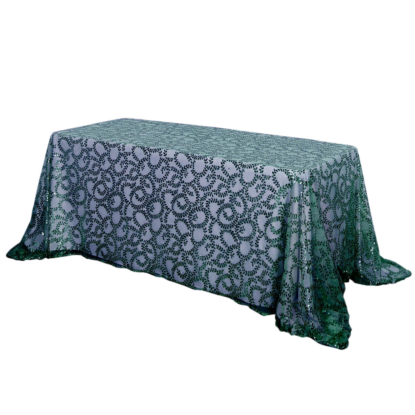 Efavormart 90"x156" Hunter Emerald Green Sequin Leaf Embroidered Tulle ...