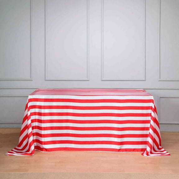Efavormart 90"x156" Red & White Stripe Satin Rectangle Tablecloth Seamless Tablecloth For Wedding Party Event