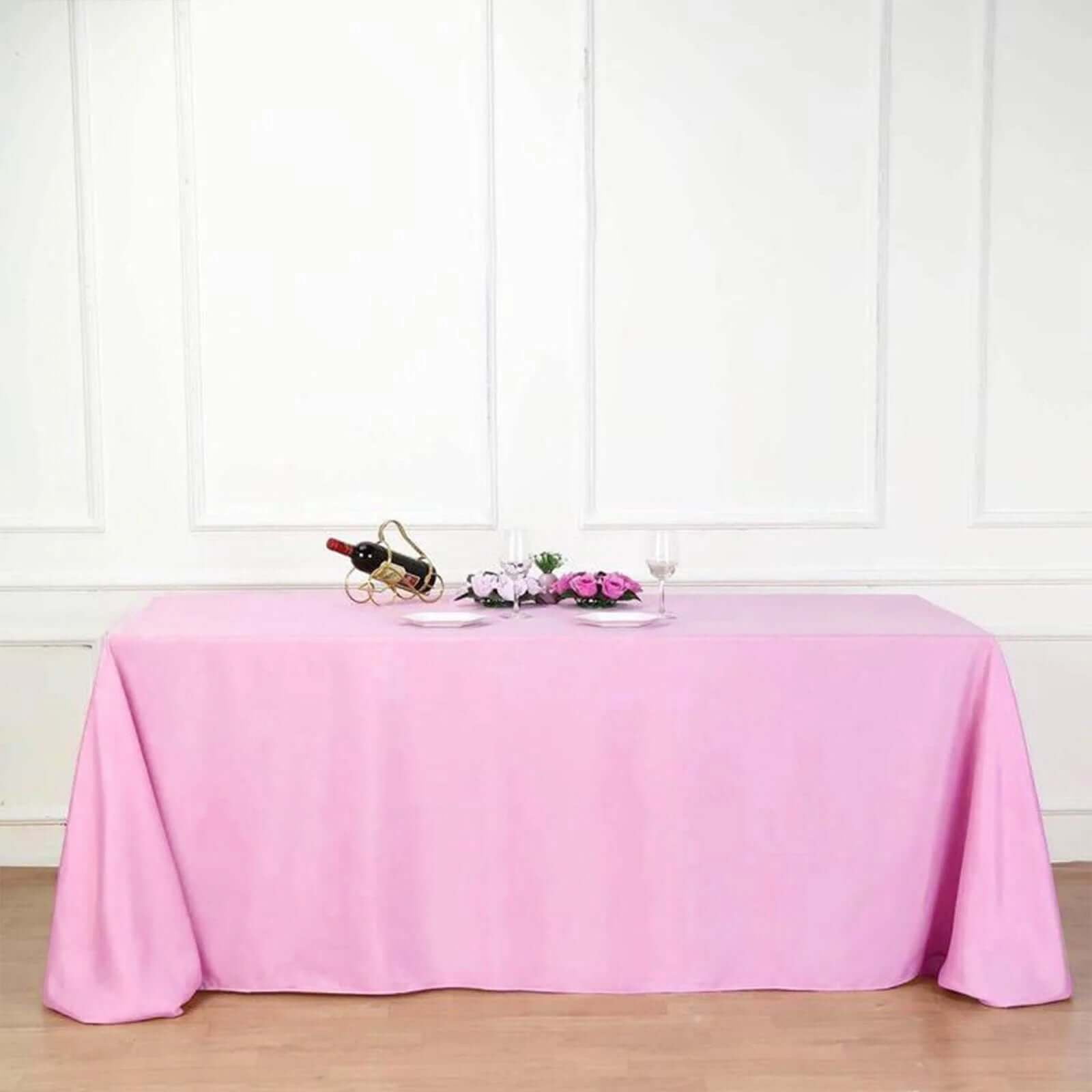 Elegant Pink Polyester Rectangular Tablecloth for Banquets and Weddings