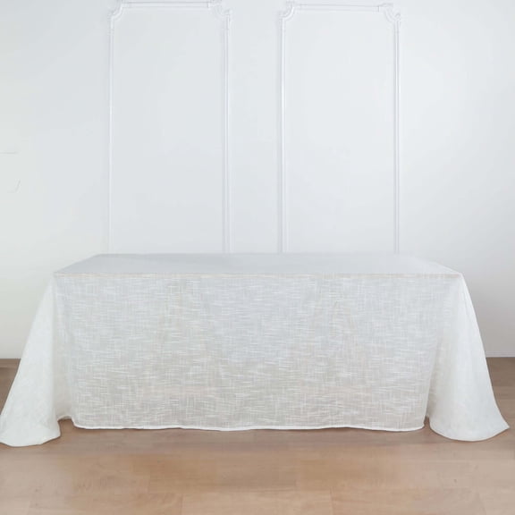 Efavormart 90x132" White Premium Faux Linen Rectangular Tablecloth | Wrinkle Free Tablecloth
