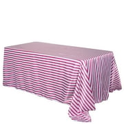 Efavormart 90x156" Stripe Wholesale SATIN Rectangle Banquet Table Cover Wedding Party Shinny Satin Tablecloth - White/Fushia