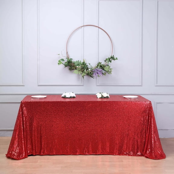 Efavormart 90x156" Wholesale Rectangle Table Cover Premium Sparkly SEQUIN Tablecloth For Banquet Wedding Party - Red
