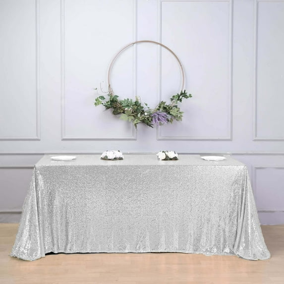 Efavormart 90x156" Wholesale Rectangle Table Cover Premium Sparkly SEQUIN Tablecloth For Banquet Wedding Party - Silver