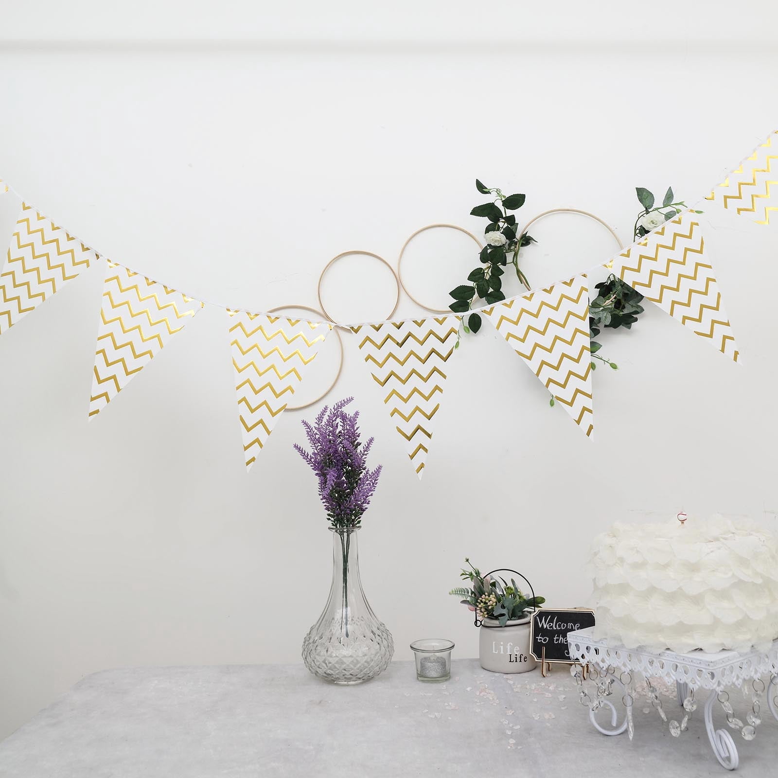 Efavormart 92" Long Chevron GOLD Triangle Pennant Banner For Party ...