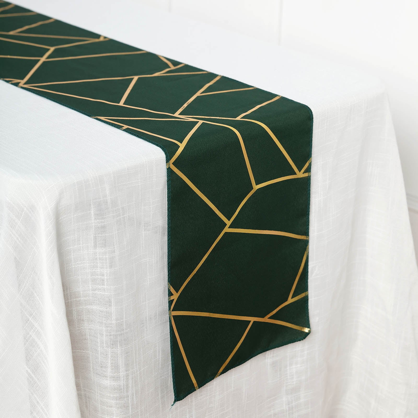 Efavormart 9FT Hunter Emerald Green Geometric Table Runner With Gold ...