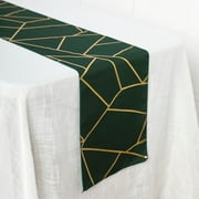 Efavormart 9FT Hunter Emerald Green Geometric Table Runner With Gold Foil Patterns