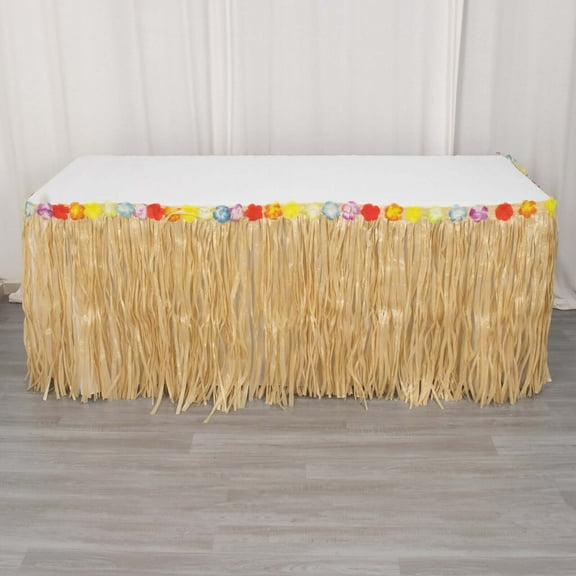 Efavormart 9FT Natural Raffia Table Skirt, Tropical Table Skirts for Hawaiian Decoration, Birthday, Party, Events