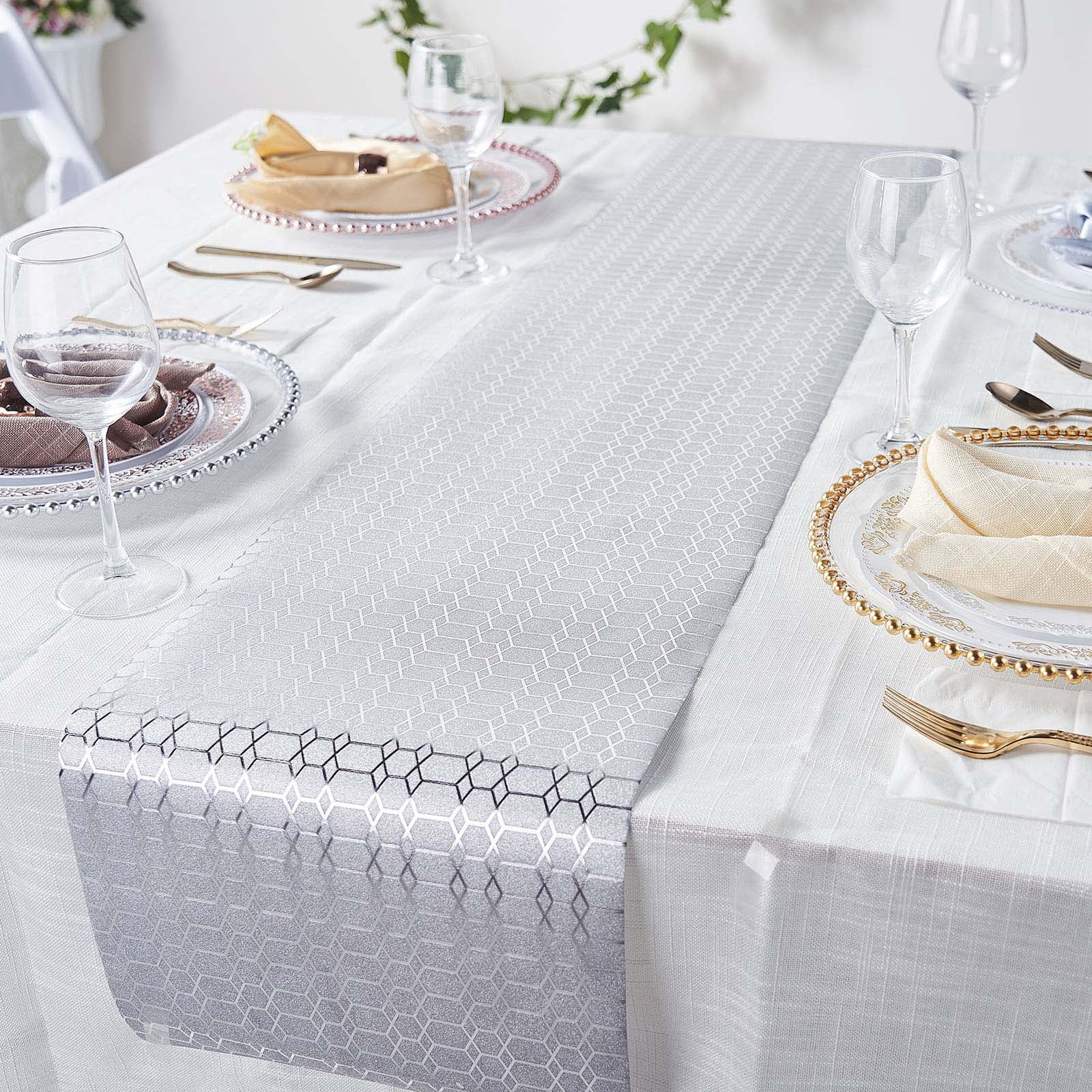 Efavormart 9Ft Glitter Paper Table Runner Roll, Disposable Table Runner with Geometric Honeycomb ...