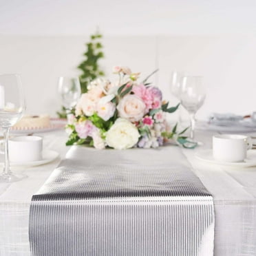 Efavormart 9Ft Glitter Paper Table Runner Roll, Disposable Table Runner with Ridge Pattern - Silver for Morden Stylish Wedding Party Holiday Celebration Table Setting Decoration