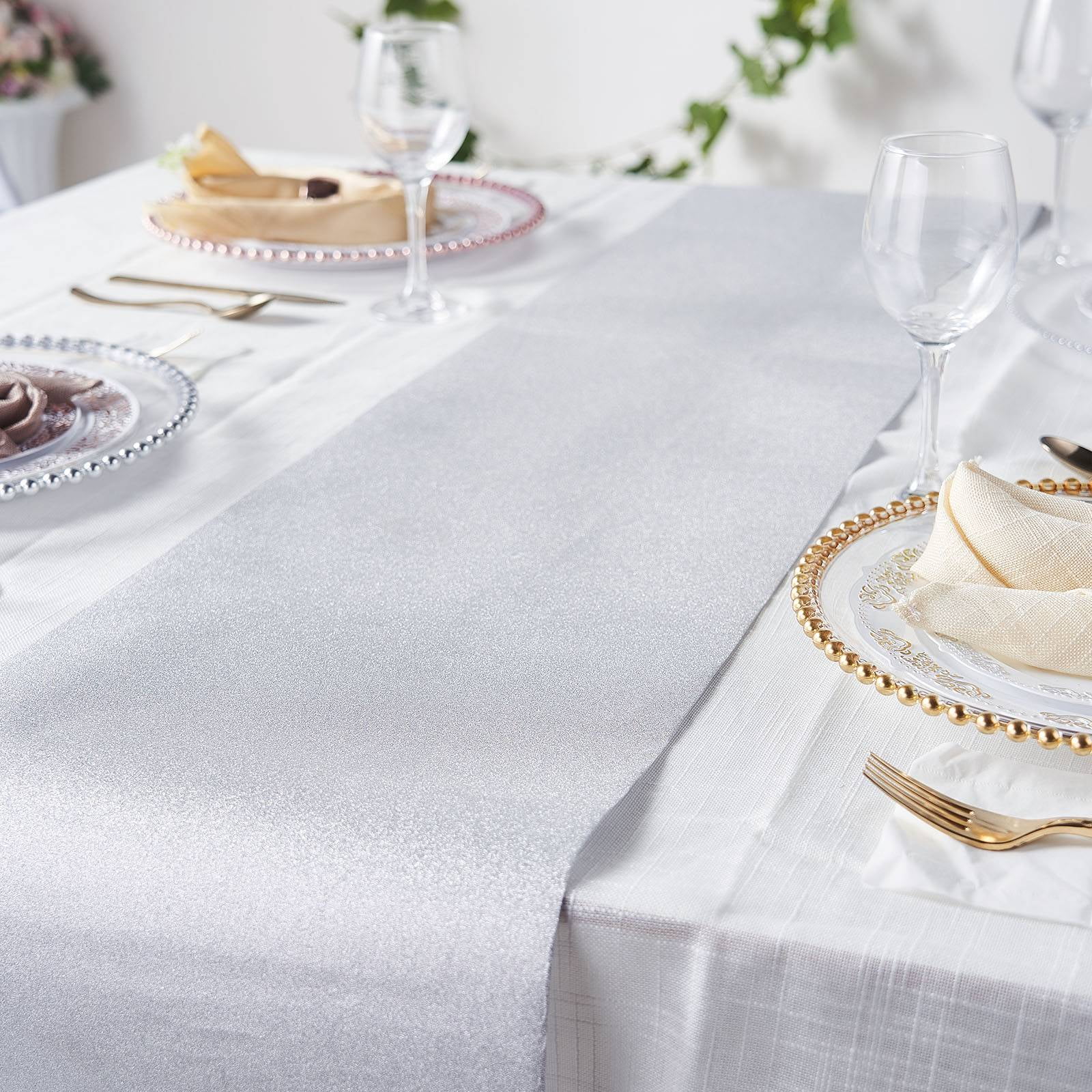 Efavormart 9Ft Silver Glitter Paper Table Runner Roll, Disposable Table ...