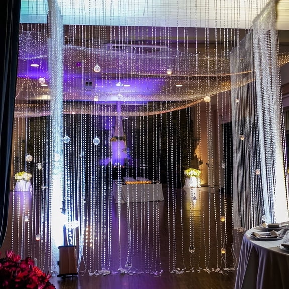 Efavormart Acrylic Crystal Beaded Curtain with Polyester Rod Pocket, 43 Strands Room Divider Clear Diamond Cut Beads Doorway String Curtain - 5ftx12ft