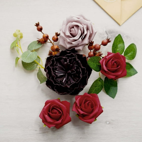 Efavormart Assorted Colors Artificial Foam Roses & Silk Peonies Mix Flower Box Diy Flower Bouquets - Ideal for Wedding Ceremonies, Festivals, Parties, Home Decorations, Gardens, Fencing
