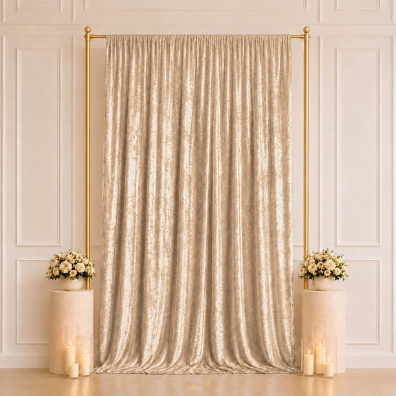 Efavormart Beige Premium Crushed Velvet Backdrop Curtain 5ft x 12ft – Event Drape Panel & Photo Booth Background with Rod Pocket, 70% Blackout