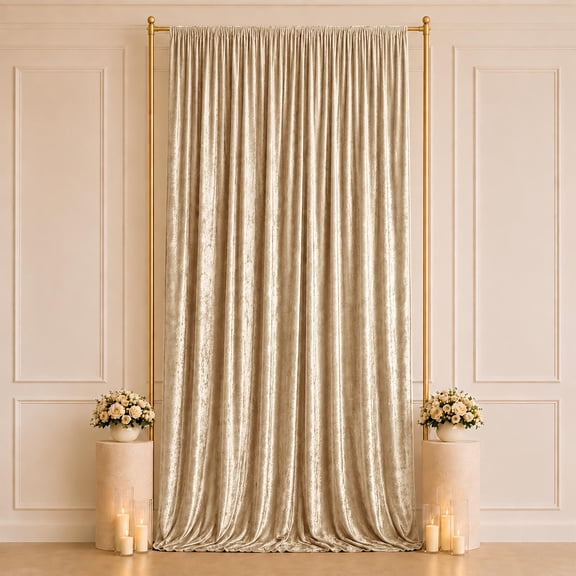 Efavormart Beige Premium Crushed Velvet Backdrop Curtain 5ft x 14ft – Event Drape Panel & Photo Booth Background with Rod Pocket, 70% Blackout
