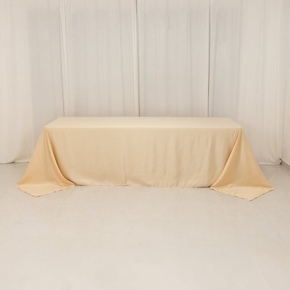 Efavormart Beige Seamless Lamour Satin Rectangle Tablecloth - 90"x156" for 8 Foot Table With Floor-Length Drop
