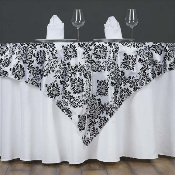 Efavormart Black Damask Flocking Square Tablecloth Overlay 60"x60" Square Tablecloth Cover For Wedding Party Event Banquet