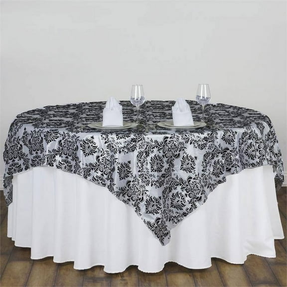 Efavormart Black Damask Flocking Square Tablecloth Overlay 90"x90" Square Tablecloth Cover For Wedding Party Event Banquet