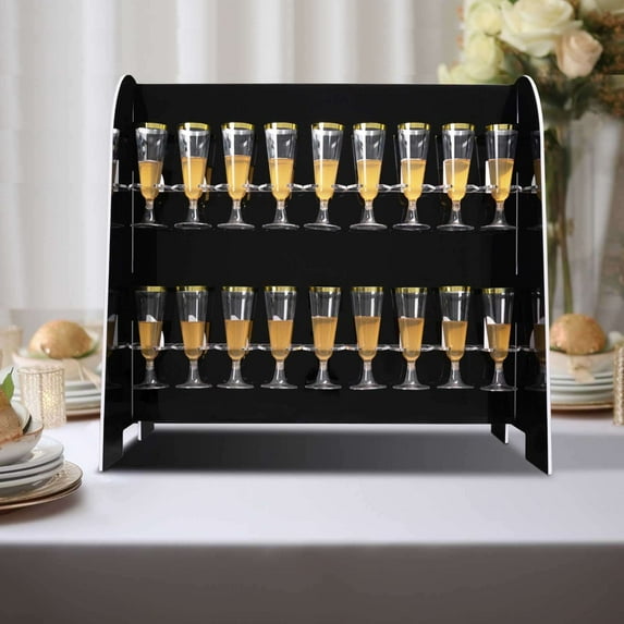 Efavormart Black Mirror Finish 2-Tier Wine Glass Stemware Rack, 18 Champagne Flute Holder Foam Board Stand - 25"