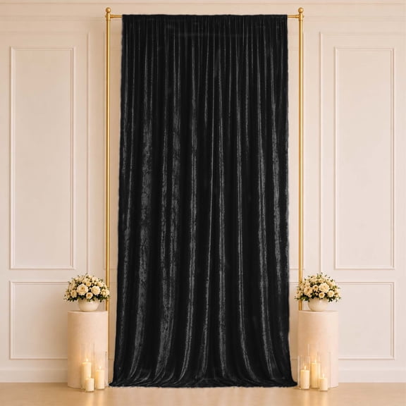 Efavormart Black Premium Crushed Velvet Backdrop Curtain 5ft x 14ft – Event Drape Panel & Photo Booth Background with Rod Pocket, 70% Blackout