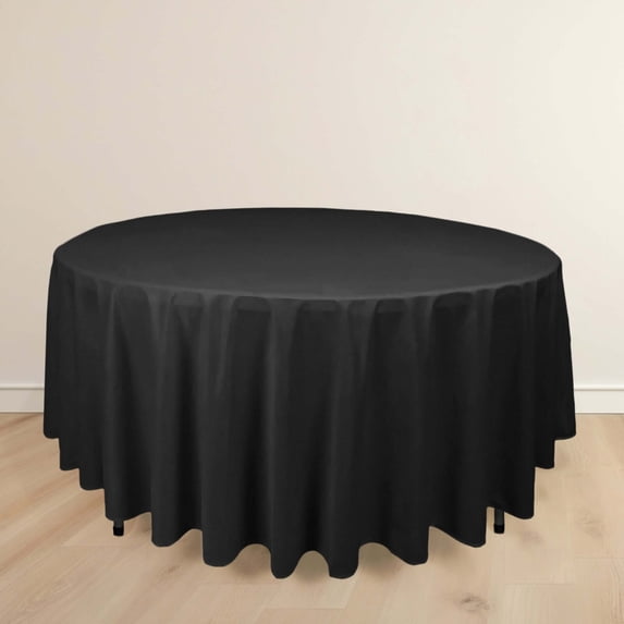 Efavormart Black Premium Scuba Round Tablecloth, Wrinkle Free Seamless Polyester Tablecloth - 108"