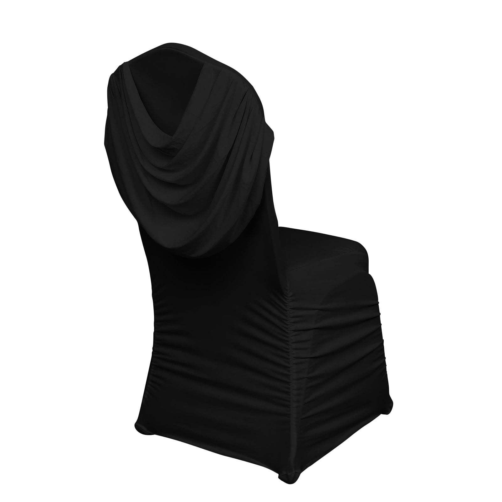 Efavormart Black Ruched Swag Back Premium Spandex Fitted Banquet Chair Cover With Foot Pockets ...