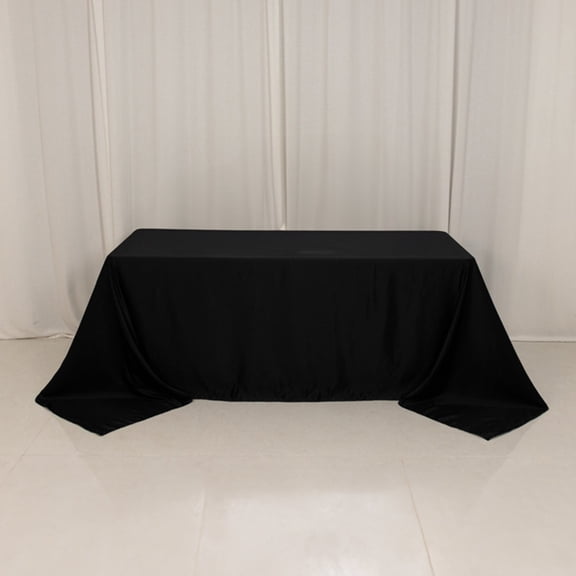 Efavormart Black Seamless Lamour Satin Rectangle Tablecloth for 6 Foot Table With Floor-Length Drop - 90"x132"