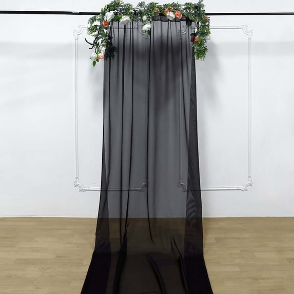 Efavormart Black Sheer Premium Chiffon Curtain Panel Backdrop Drapery With Rod Pockets | 5ft x14ft