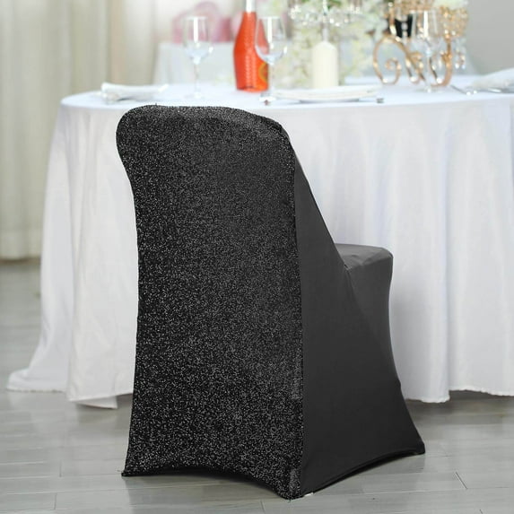 Efavormart Black Spandex Stretch Folding Chair Cover With Metallic Glittering Back For Wedding Party Banquet Catering