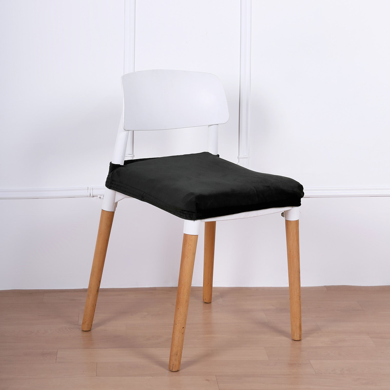 Black Velvet Stretchable Dining Chair Seat Cover with Ties