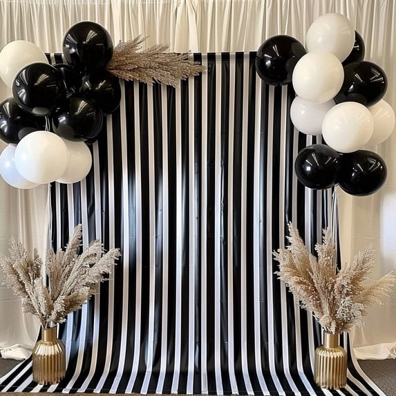 Efavormart Black White Striped Satin Backdrop Curtain Panel, Glossy Event Photography Background Room Divider Curtain Drapery - 8ftx10ft