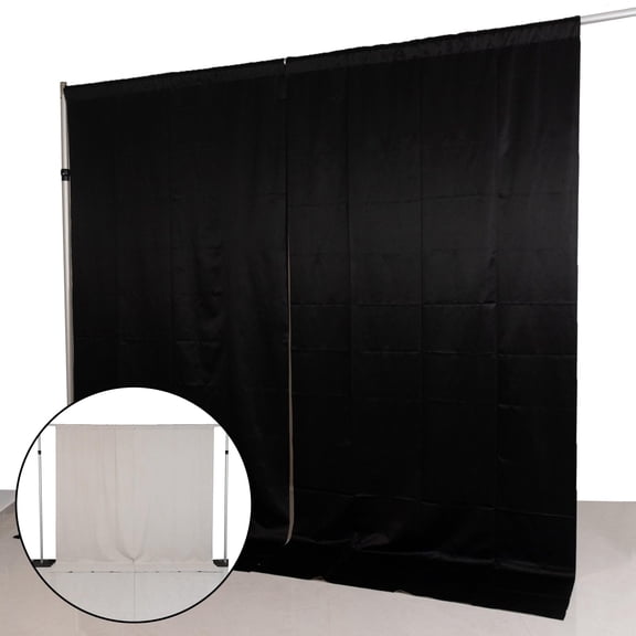 Efavormart Blackout Curtains 10ft x 10ft Lamour Satin Drapery Panels Black/Ivory | PU-Coated Double Sided Backdrop for Events, Photography, and Weddings