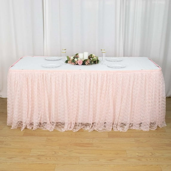 Efavormart Blush Dual Layer Lace Polyester Table Skirt for Kitchen Dining Catering Wedding Birthday Party Decorations Events 17FT