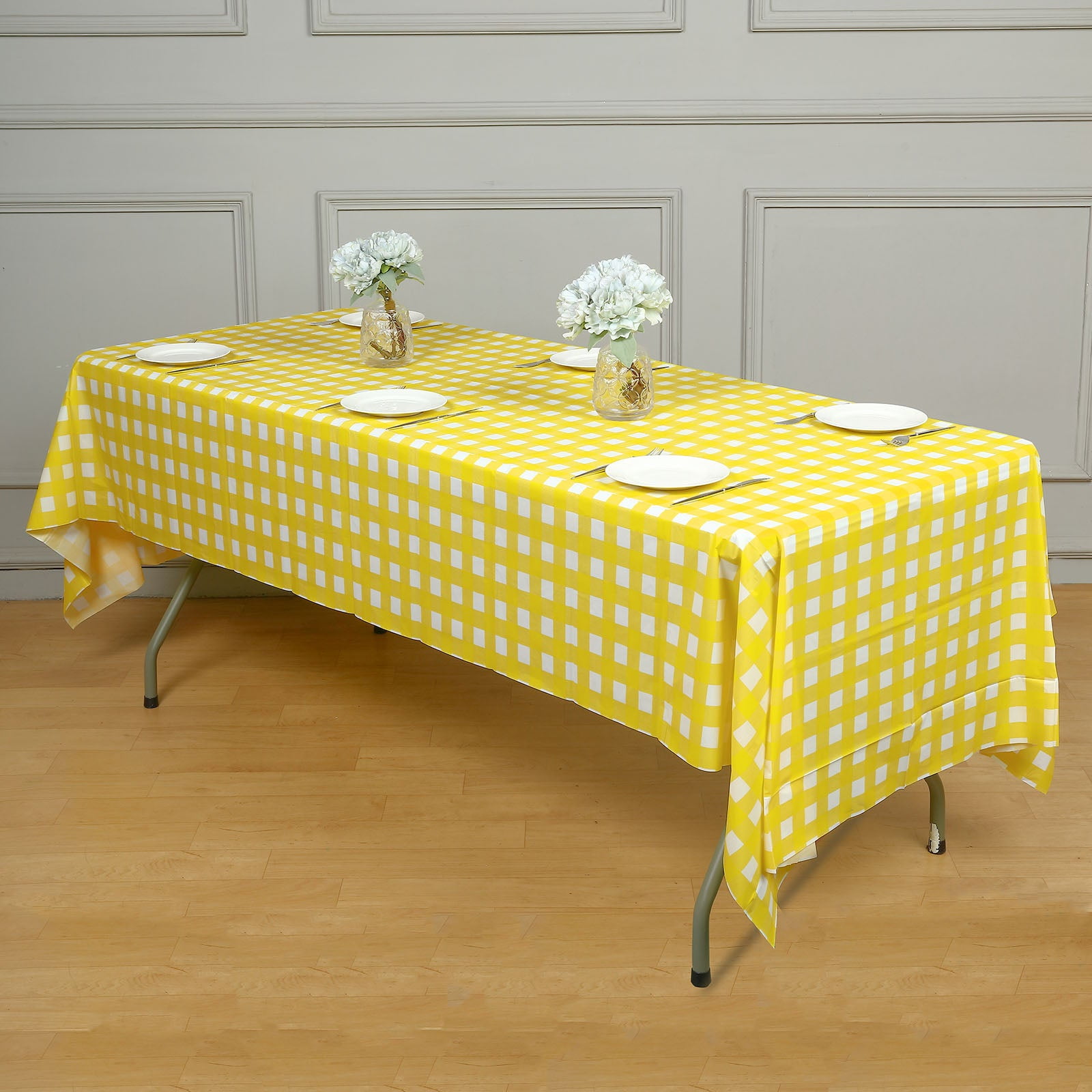 Efavormart Buffalo Plaid Tablecloth 54" x 108" White/Yellow