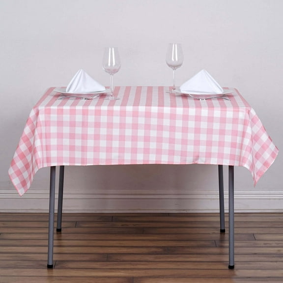 Efavormart Buffalo Plaid Tablecloth | 54"x54" Square | White/Rose Quartz | Checkered Gingham Polyester Tablecloth