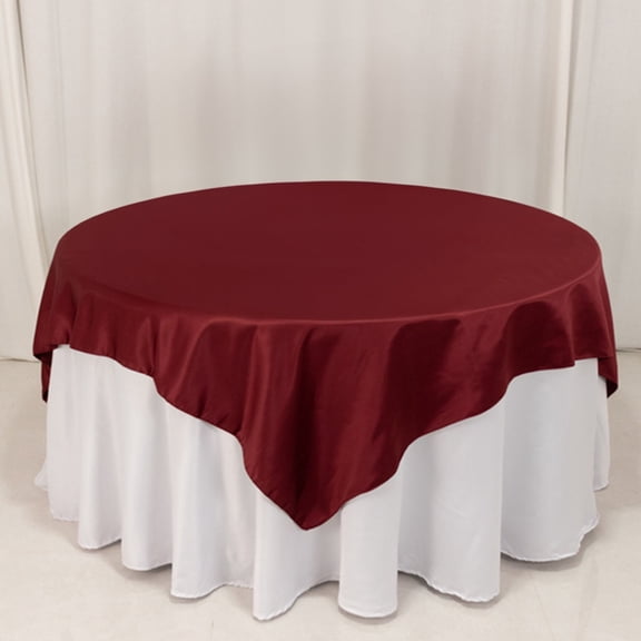 Efavormart Burgundy Lamour Satin Table Overlay, Square Tablecloth Topper - 72"x72"