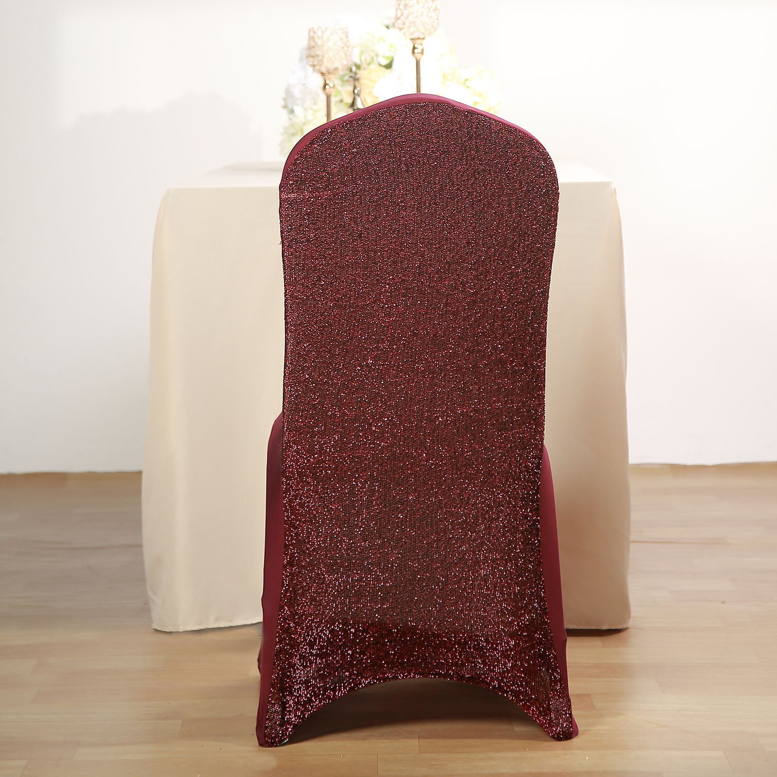Efavormart Burgundy Spandex Stretch Banquet Chair Cover With Metallic ...