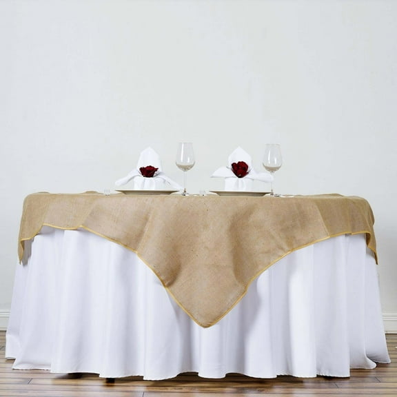 Efavormart CHAMBURY CASA Fine Rustic Burlap Tablecloth/Square Tablecloth Overlay 60" x 60" Natural Tone Square Tablecloth Cover
