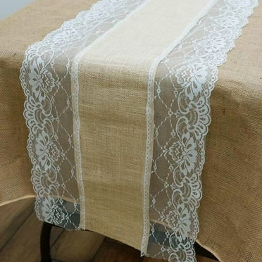 Efavormart COUNTRY WESTERN Fine Rustic Burlap Runner w/ Lace Natural Tone & White