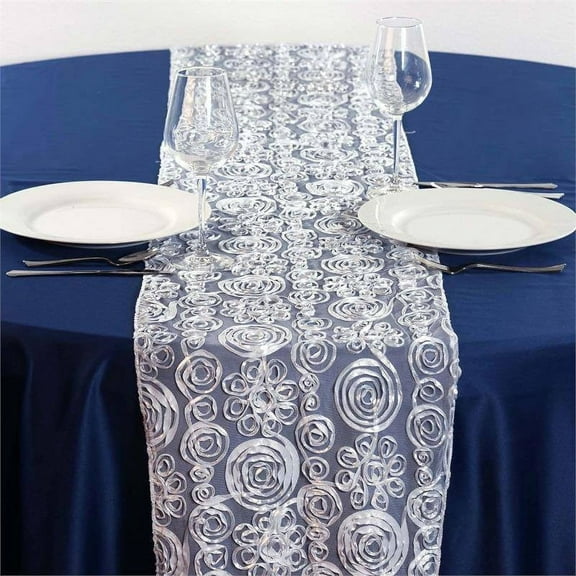 Efavormart COUTURE Tulle Satin Premium Table Runner For Weddings Birthday Banquets Decor Fit Rectangle and Round Table Silver